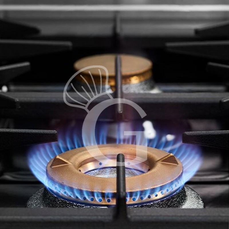 Cocina de gas profesional con 6 fuegos, armario, profundidad 700 mm