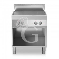 Cocina de inducción profesional en mueble abierto 4 zonas de cocción profundidad 700 mm