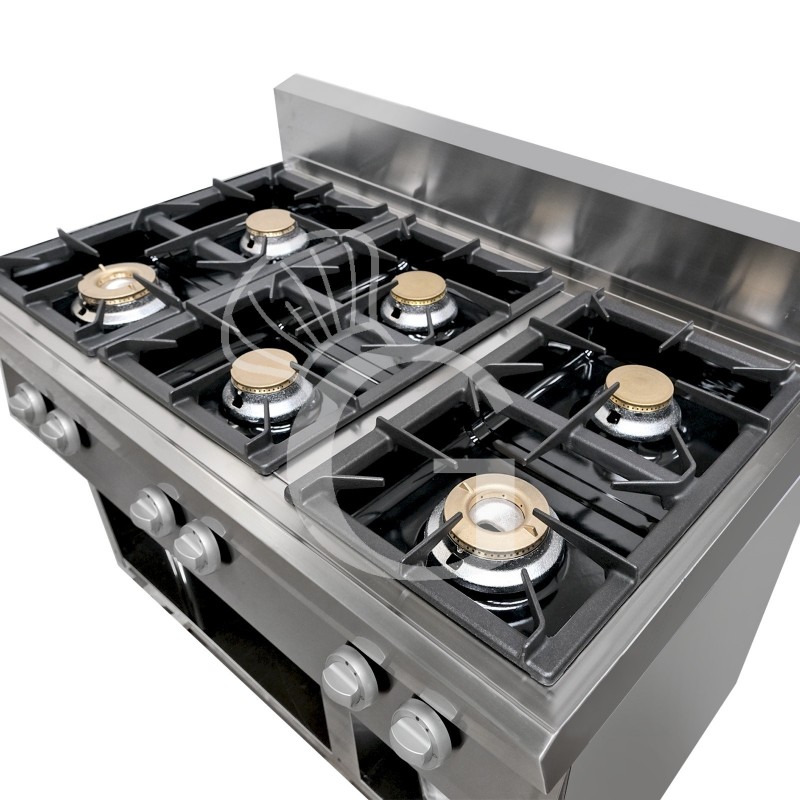 Cocina de gas profesional 6 fuegos con mueble abierto profundidad 700 mm