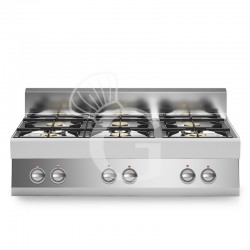 Cocina a gas de sobremesa, 6 fuegos con quemador piloto, 700 mm de profundidad