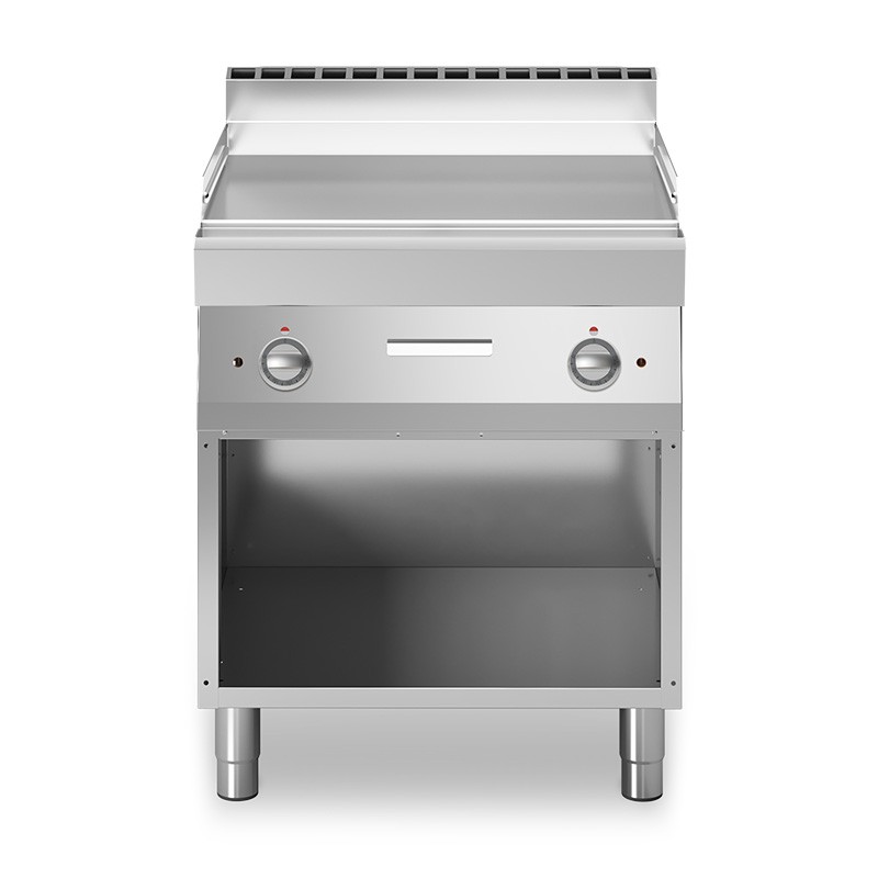 Fry top eléctrico sobre mueble abierto, placa lisa cromada 9000 W Trifásico P 700 mm