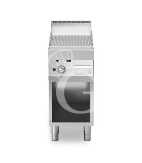 Fry top eléctrico sobre mueble abierto, placa acanalada cromada 4500 W Trifásico P 700 mm