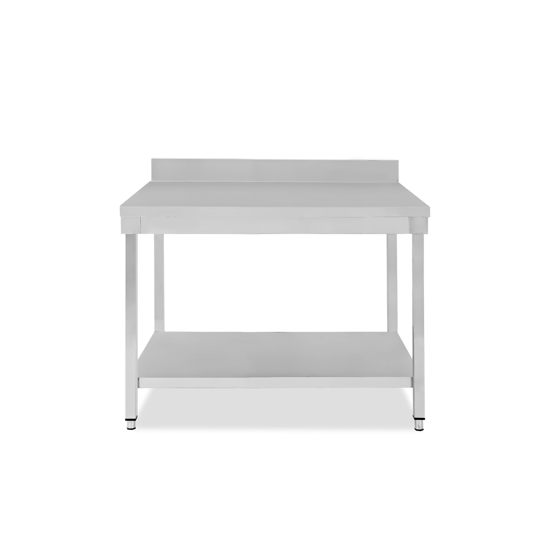 Mesa de acero inoxidable con estante inferior y peto L 1200 mm x P 700 mm x A 950 mm
