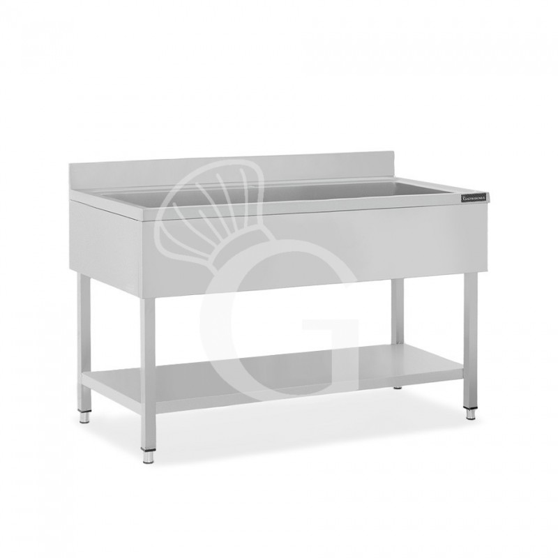 Fregadero de acero inoxidable con 1 estante, peto, 1 cuba L 1600 mm x P 700 mm x A 950 mm