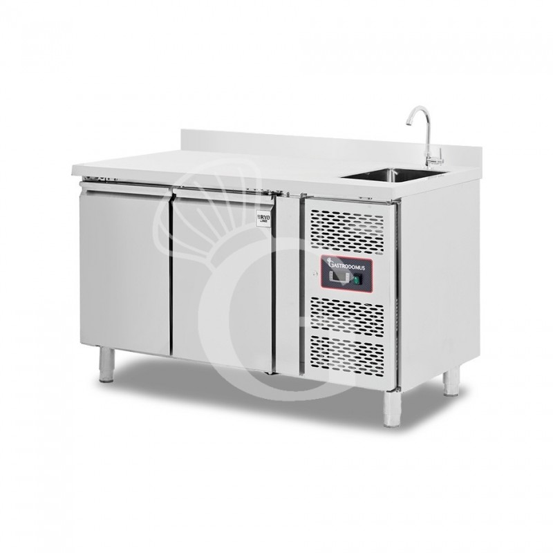 Mesa  refrigerada con fregadero equipada con 2 puertas, profundidad 700 mm, temperatura +2°C/+8°C - grifo Ø 25 mm