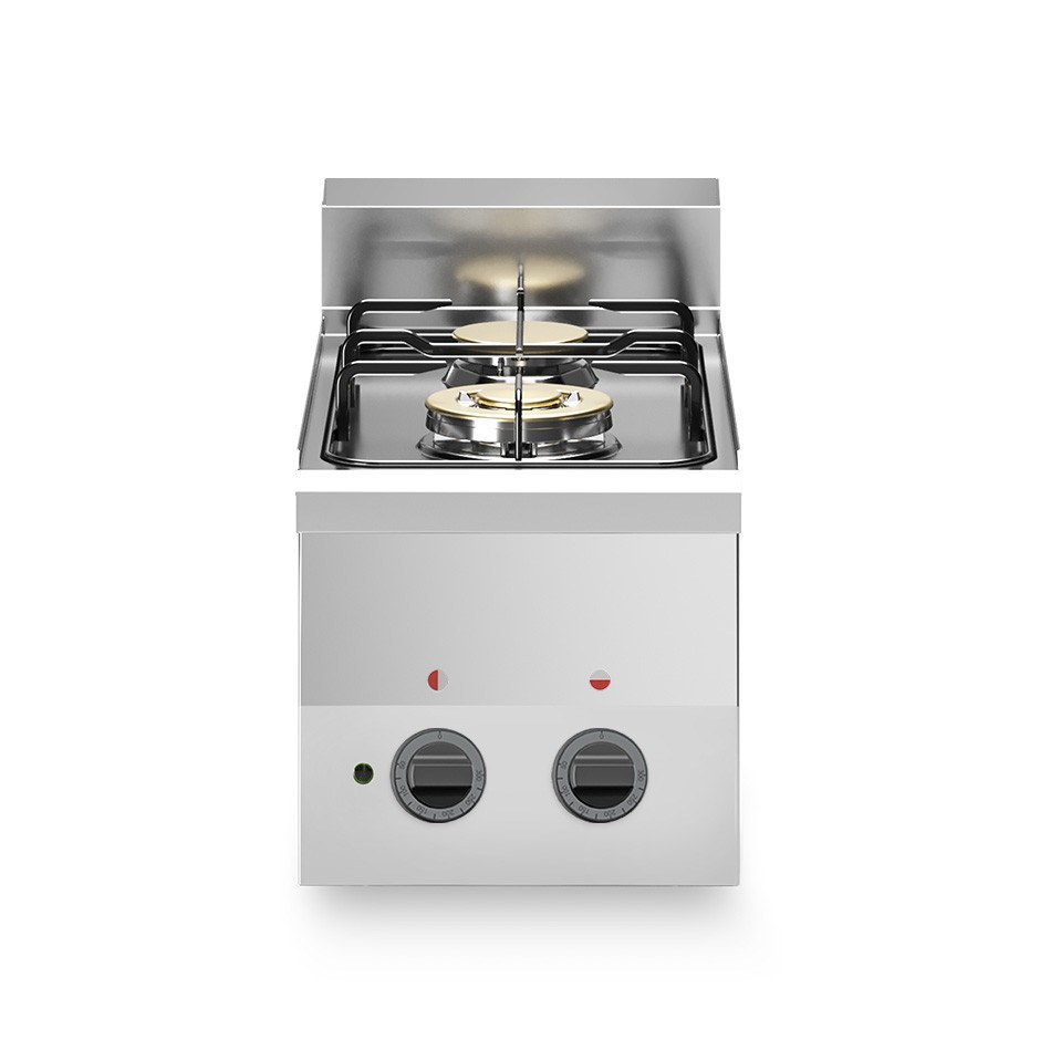 Placa de cocción a gas de sobremesa potenciada con 2 fuegos