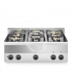 Cocina a gas de sobremesa 5 fuegos, 600 mm de profundidad, potenciada