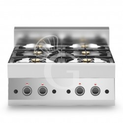 Cocina a gas de sobremesa, 4 fuegos con quemador piloto, 650 mm de profundidad