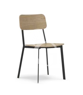 Silla con estructura de metal pintado y asiento de madera contrachapada