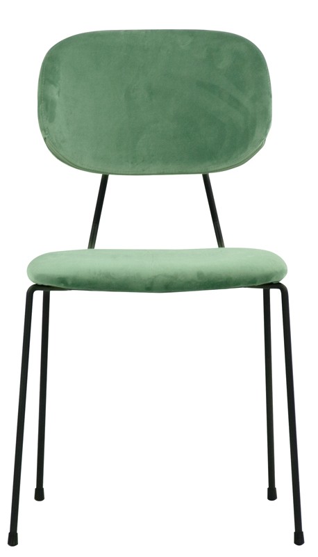 Silla con estructura de metal pintado y tapicería de terciopelo