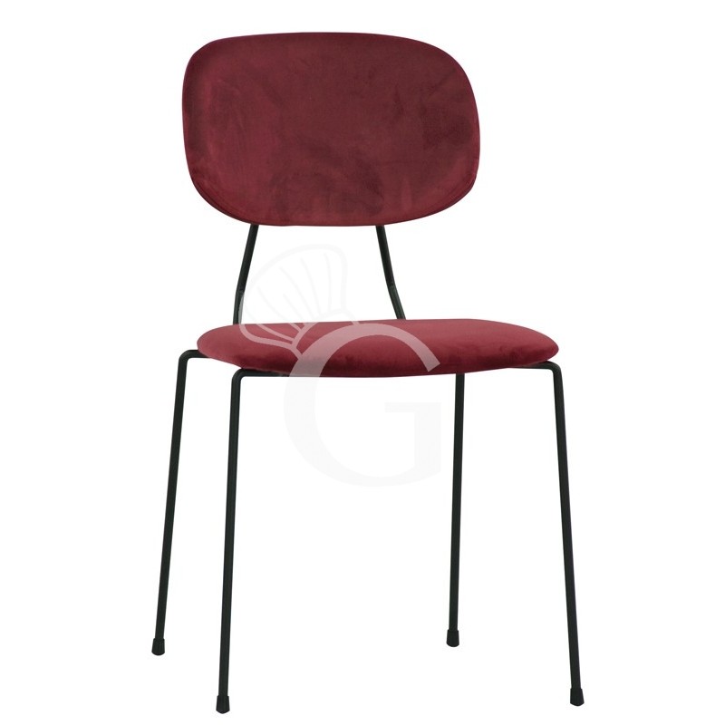 Silla con estructura de metal pintado y tapicería de terciopelo