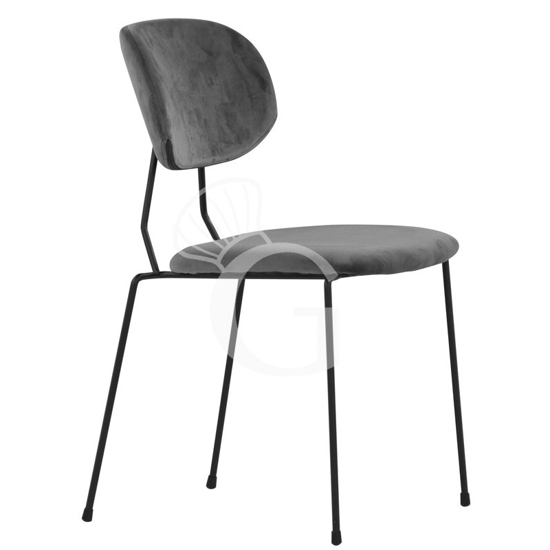 Silla con estructura de metal pintado y tapicería de terciopelo