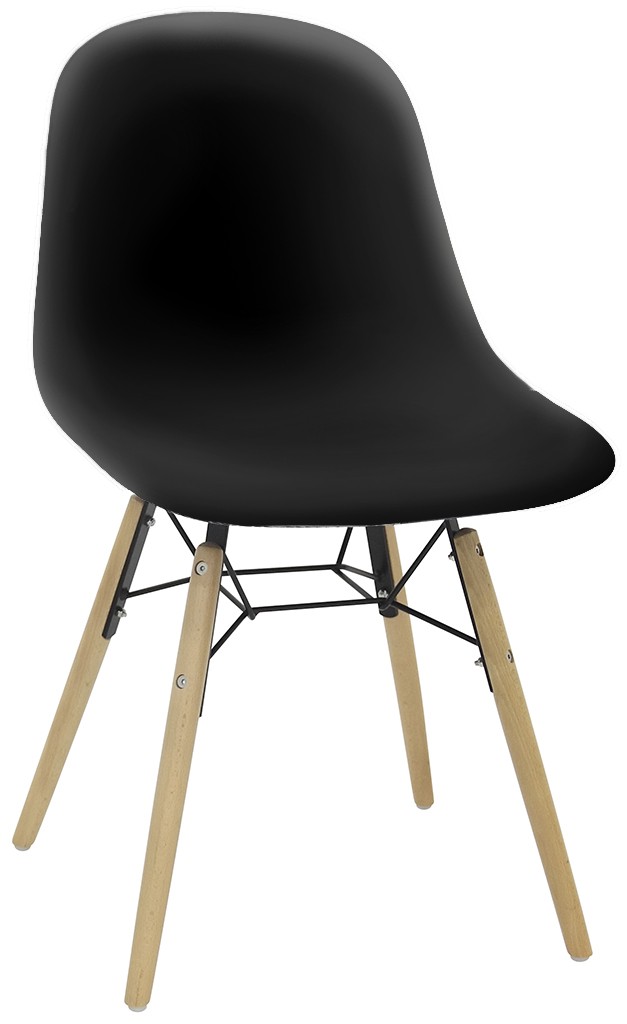 Silla con estructura de madera y metal pintado, asiento y respaldo de polipropileno