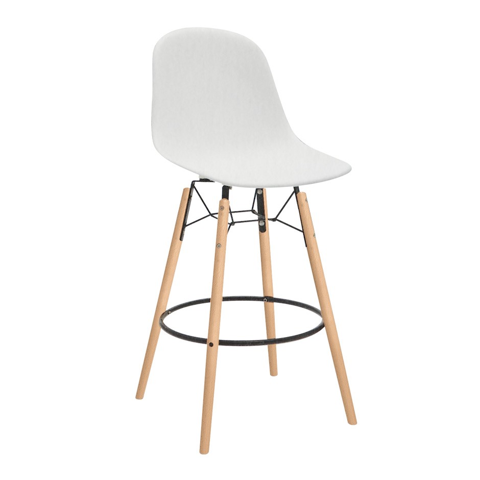 Taburete con estructura de madera y metal, asiento de polipropileno. Dimensiones L 440 mm x P 400 mm x H 1120 mm