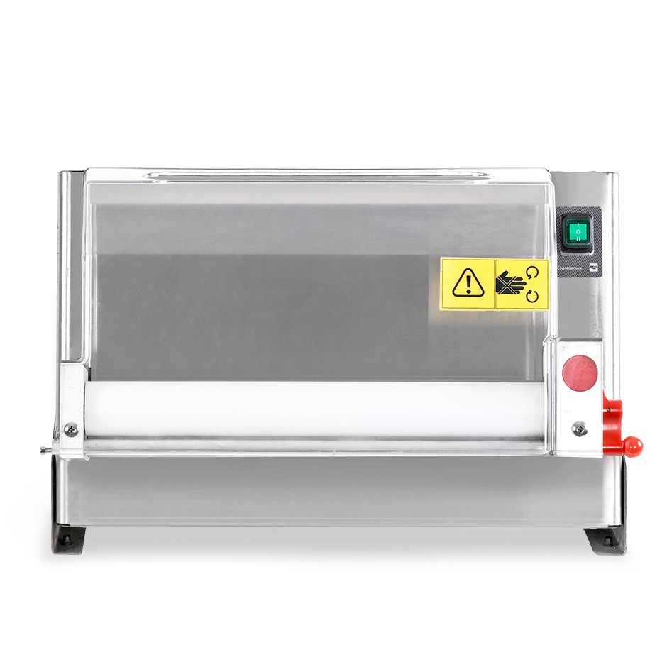 Extendedora de pizzas mecánica de acero inoxidable monorodillo de POM para pizzas de 10/40 cm de diámetro y pedal eléctrico