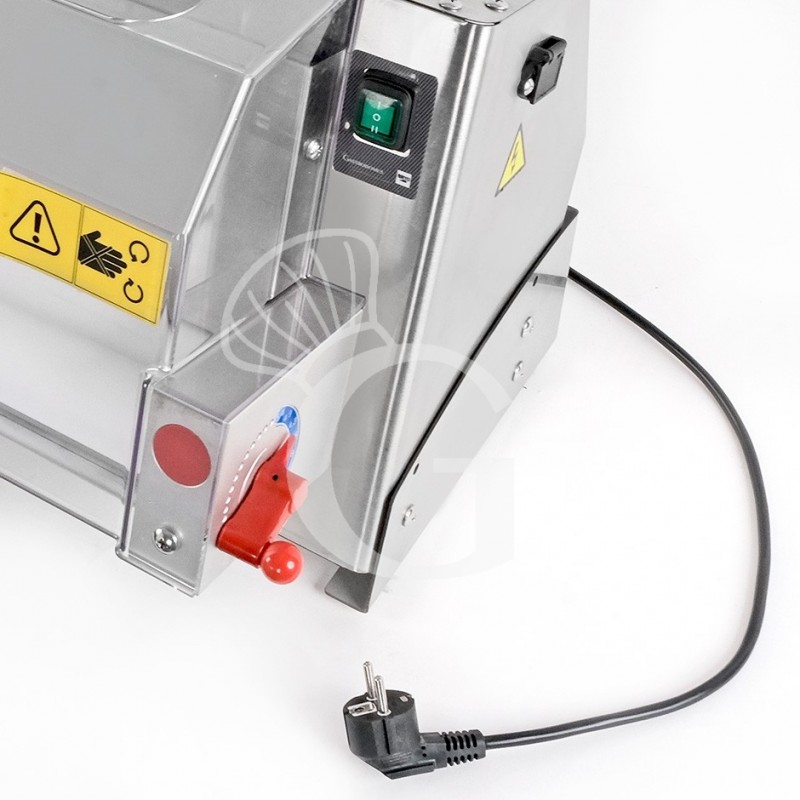 Extendedora de pizzas mecánica de acero inoxidable monorodillo de POM para pizzas de 10/40 cm de diámetro y pedal eléctrico