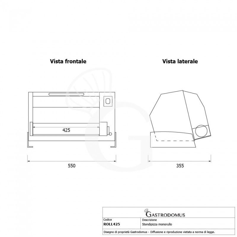 Extendedora de pizzas mecánica de acero inoxidable con monorodillo de POM para pizzas de 10/40 cm de diámetro y pedal eléctrico