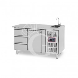 Mesa fregadero refrigerada equipada con 3 cajones y 1 puerta, profundidad 700 mm, temperatura +2°C/+8°C - grifo Ø 25 mm