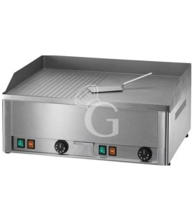 Fry top eléctrico de sobremesa, doble placa lisa y acanalada cromada 6000 W Trifásico