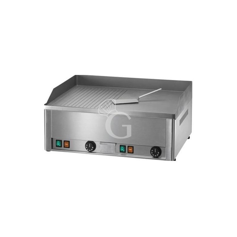 Fry top eléctrico de sobremesa, doble placa lisa y acanalada cromada 6000 W Trifásico
