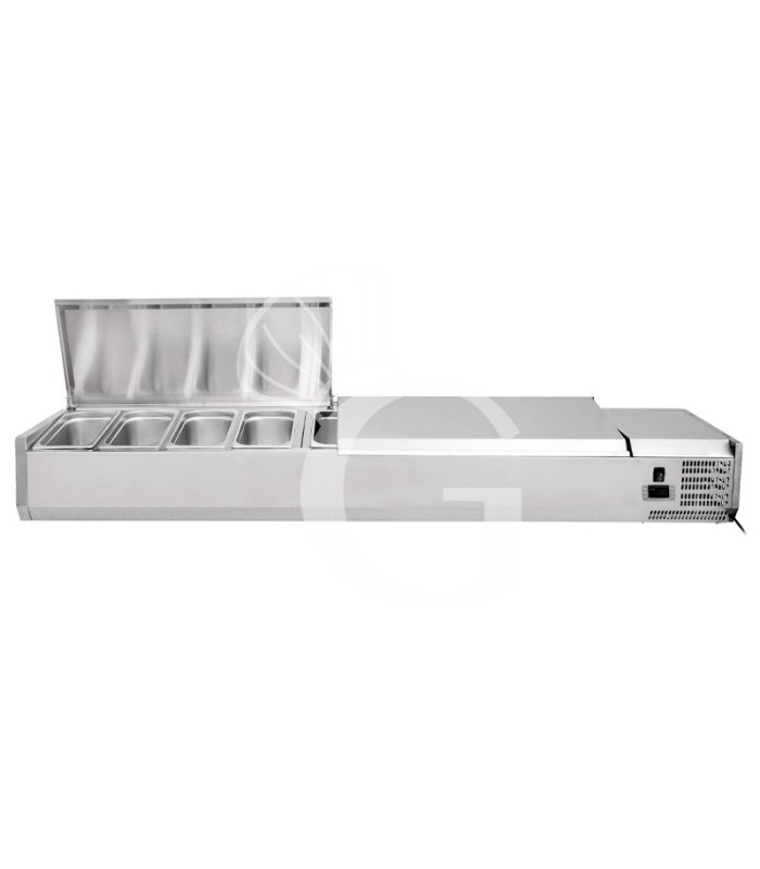 Vitrina refrigerada para pizzería con tapa de acero inoxidable L 1800 mm para 9 cubetas GN1/4