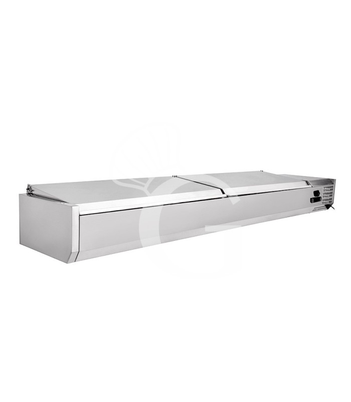 Vitrina refrigerada para pizzería con tapa de acero inoxidable L 1800 mm para 9 cubetas GN1/4