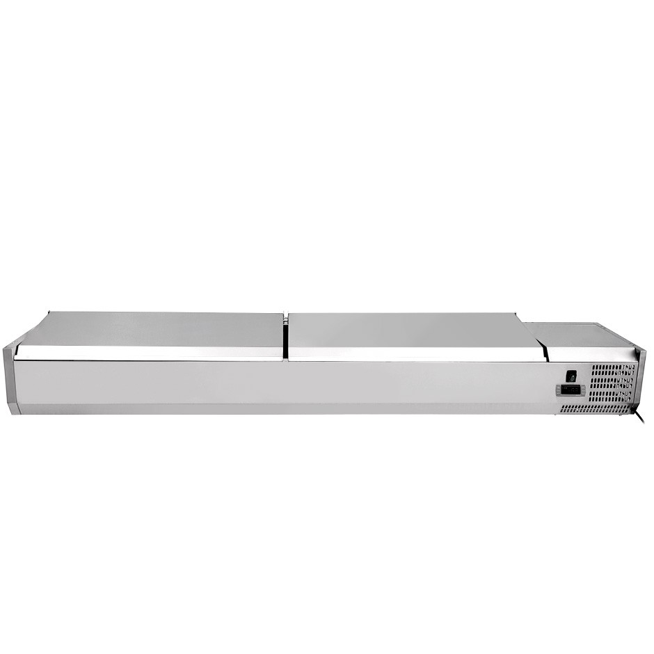 Vitrina refrigerada para pizzería con tapa de acero inoxidable L 2000 mm para cubetas 10 GN1/4