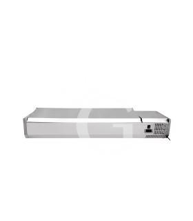 Vitrina refrigerada para pizzería con tapa de acero inoxidable L 1200 mm para 3 cubetas GN1/3 + 1 de GN1/2