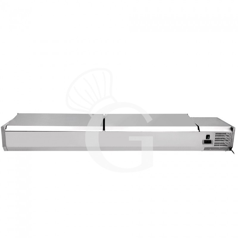 Vitrina refrigerada para pizzería con tapa de acero inoxidable L 2000 mm para 9 cubetas GN1/3