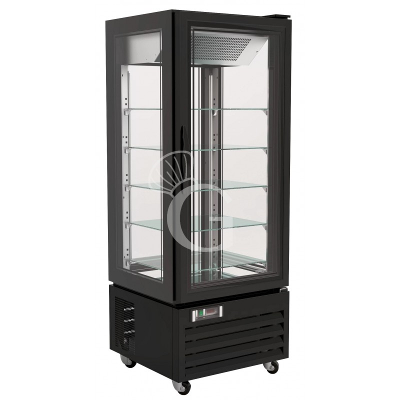 Expositor negativo ventilado, cristal 4 caras, acabado color negro, 431 LT, temperatura -18°C / -22°C clase energética D
