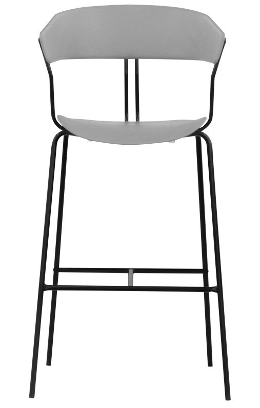 Taburete con estructura de metal pintado y asiento en polipropileno