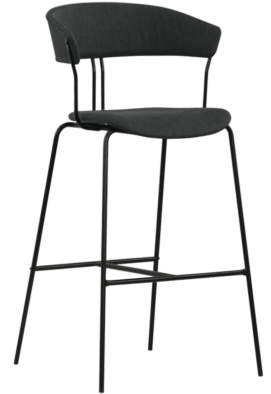 Taburete con estructura de metal pintado y tapizado en tejido