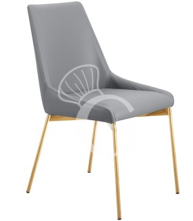 Silla con estructura metálica en color latón satinado, tapizada en ecopiel o tejido