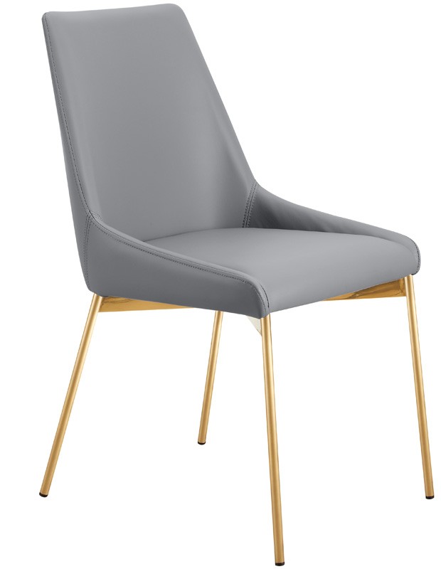 Silla con estructura metálica en color latón satinado, tapizada en ecopiel o tejido
