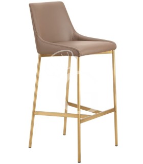 Taburete con estructura de metal en color latón satinado, asiento y respaldo revestidos en tela o ecopiel
