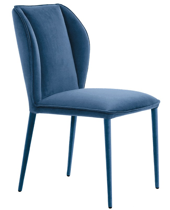 Silla con estructura de metal, asiento y respaldo acolchados y tapizado en terciopelo