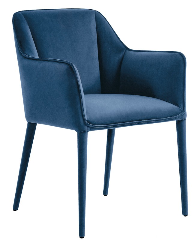 Silla con estructura de metal, asiento y respaldo acolchados y tapizado en terciopelo