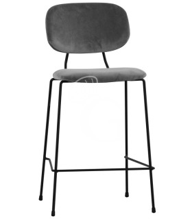 Taburete con estructura de metal pintado y revestimiento de terciopelo