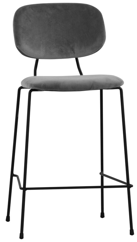 Taburete con estructura de metal pintado y revestimiento de terciopelo