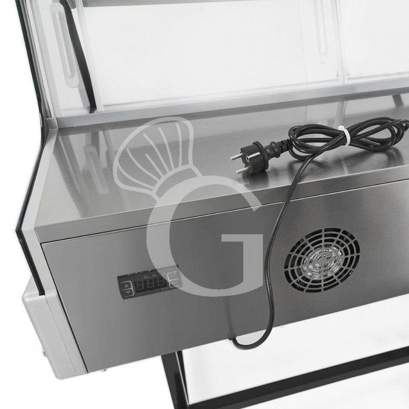 Expositor refrigerado ventilado exterior negro e inox, capacidad 255L  luz interior LED.