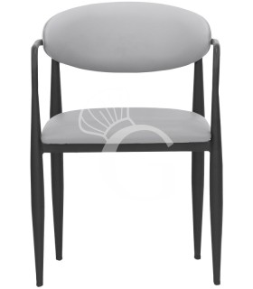 Silla de metal pintado, asiento y respaldo acolchados, revestimiento en ecopiel