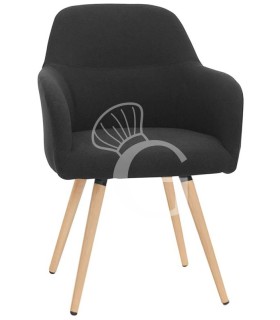 Silla con estructura de madera y metal con revestimiento en ecopiel o tejido