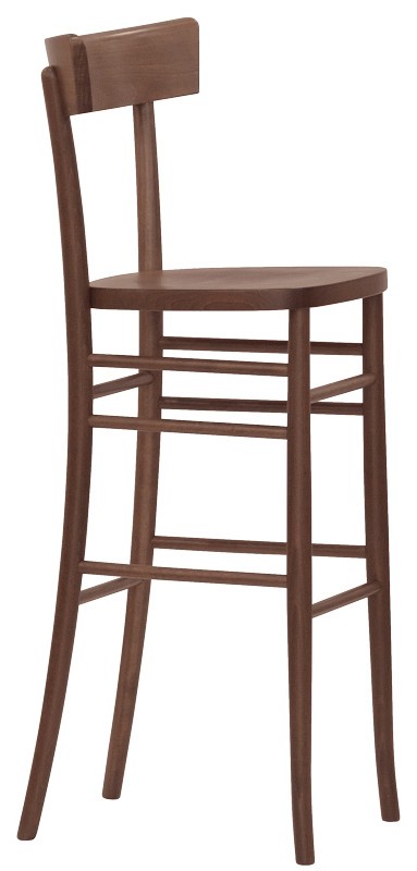 Taburete con estructura, asiento y respaldo en madera de haya