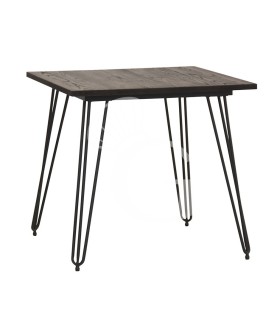 Mesa cuadrada de exterior en metal pintado y encimera de madera de dimensiones 800 mm x 800 mm