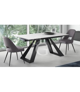 Mesa redonda de exterior en metal pintado y sobre extensible en vitrocerámica
