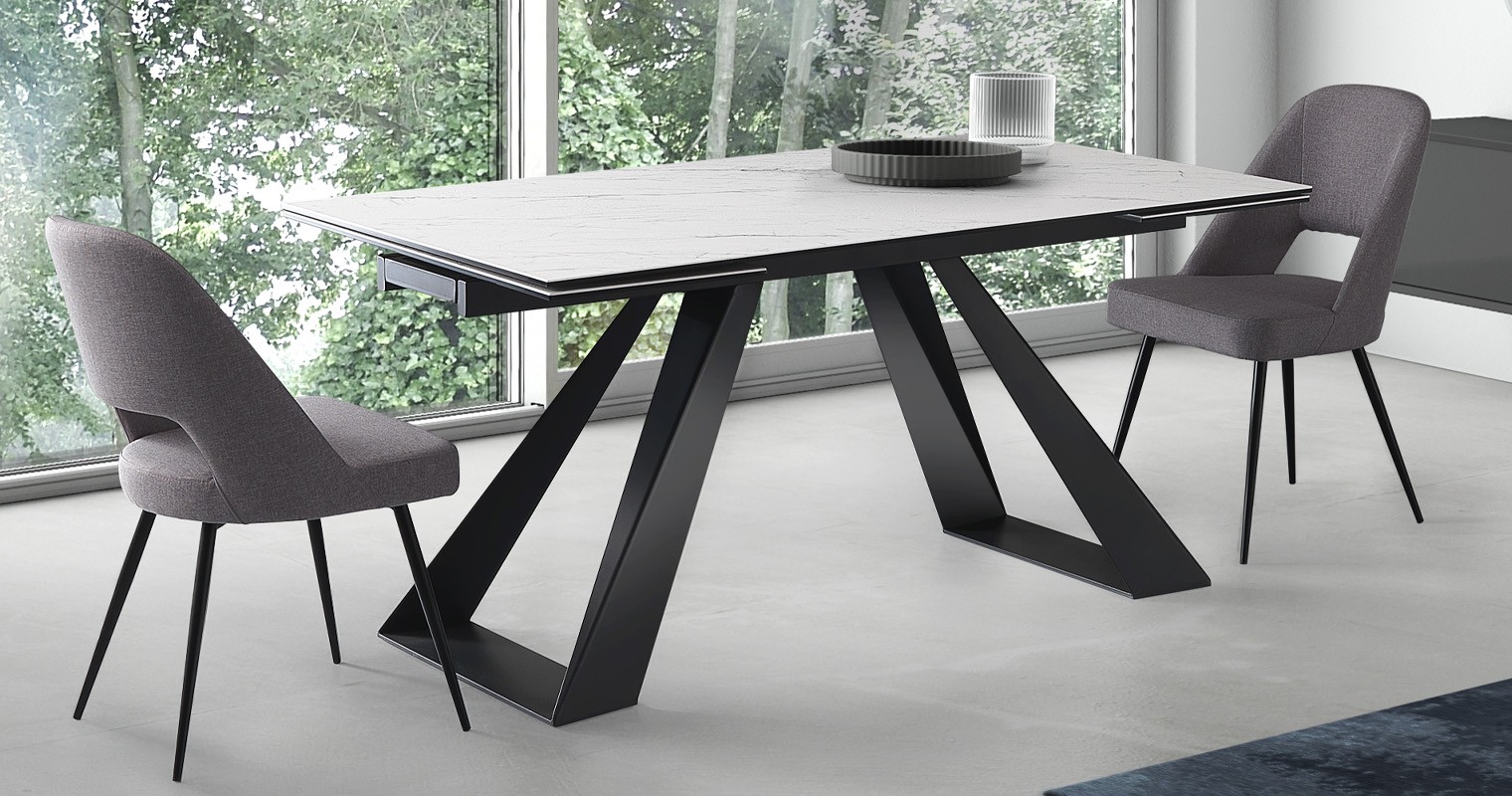 Mesa redonda de exterior en metal pintado y sobre extensible en vitrocerámica