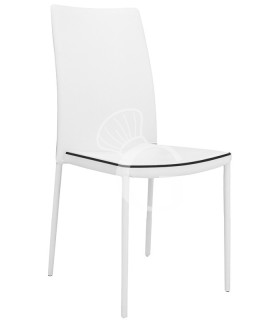 Silla con estructura de metal pintado, asiento y respaldo acolchados, revestimiento en ecopiel