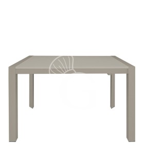 Mesa con estructura de metal pintado y tablero extensible en MDF lacado