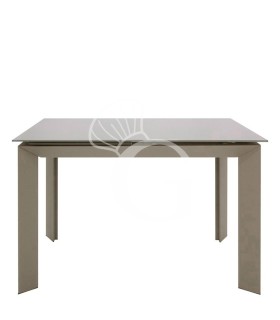 Mesa con estructura de metal pintado y tablero extensible en vitrocerámica templada de 11,5 mm de grosor