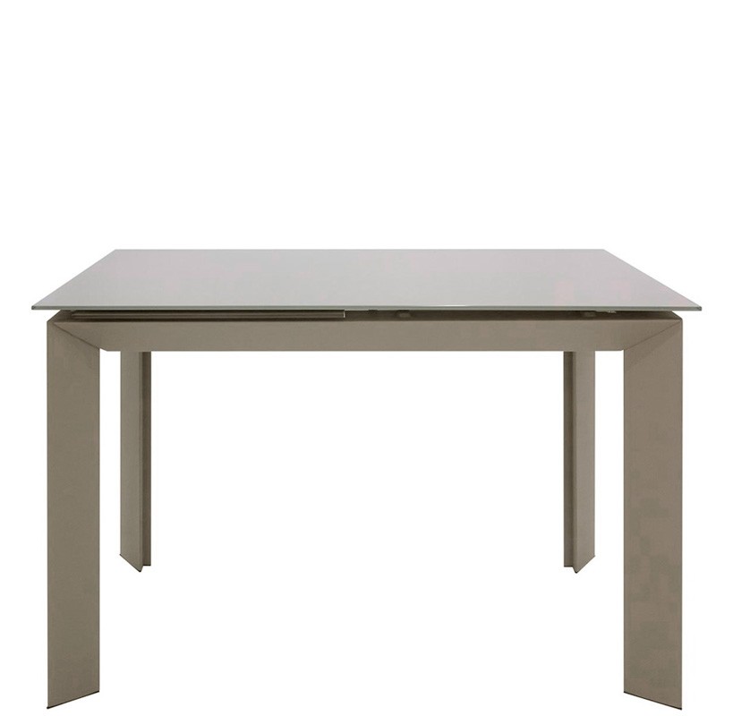 Mesa con estructura de metal pintado y tablero extensible en vitrocerámica templada de 11,5 mm de grosor
